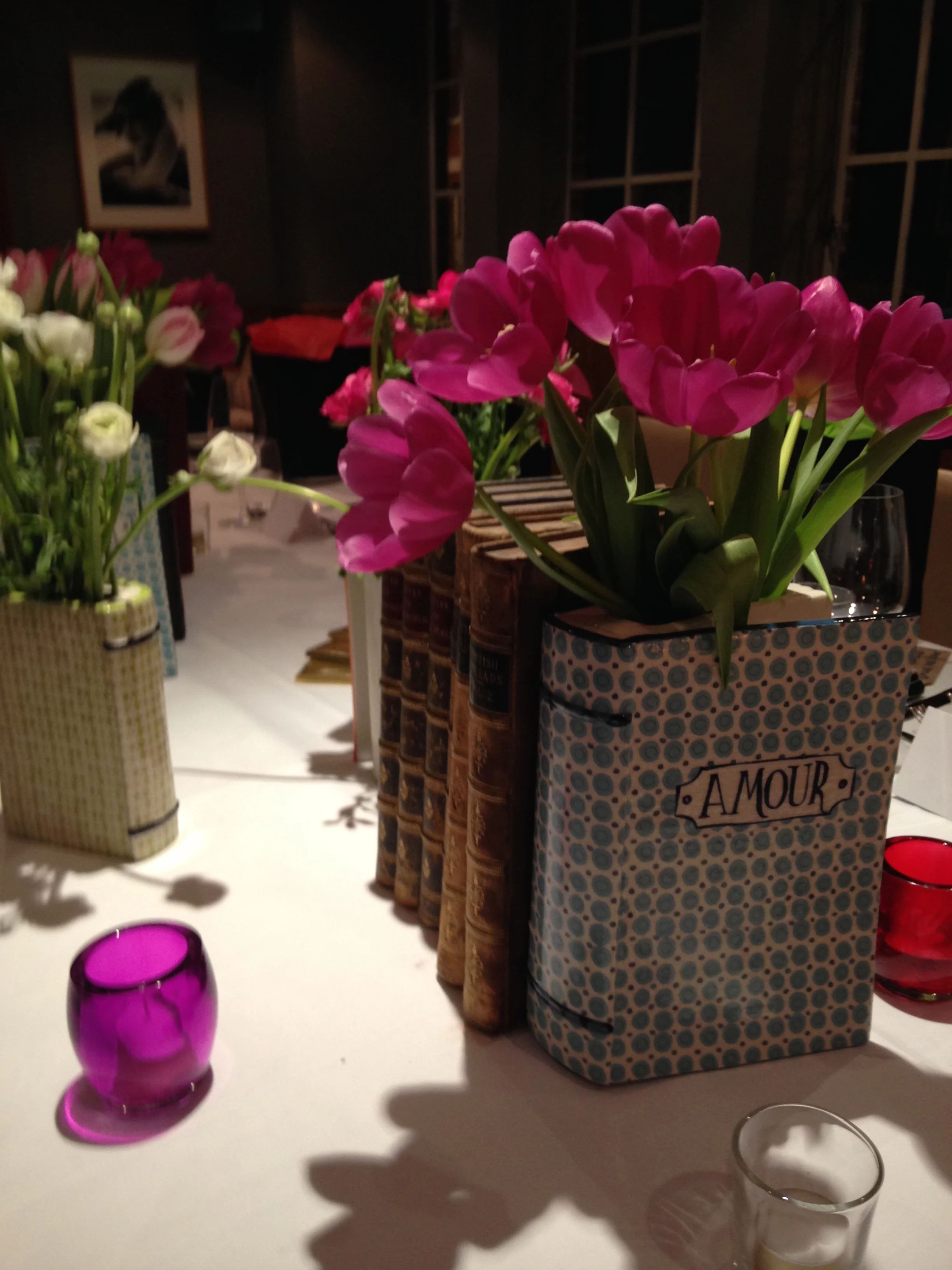Table arrangements for a book editor's birthday at The Bluebird