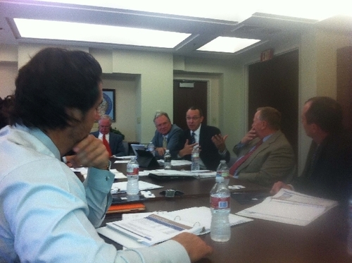 Morgan Miller Jr., left, and Tim Bubnack, co-managing partners with Huntington Capital on Wednesday discuss investment opportunities and how the fund operates with board members of the Nevada Capital Investment Corp. The NCIC oversees the states $50 million Silver State Opportunity Fund.