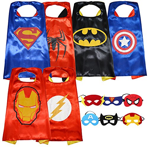 Superhero Dress Up Costumes: Set of 6 Satin Capes and 6 Felt Masks 