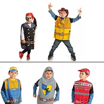 Set of 5 dress up boys Costumes 1 Car racing 2 Knight 3 Cowboy 4 Worker 5 Pirate