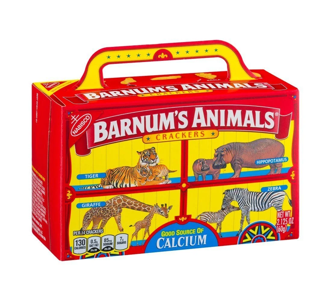 These animal crackers were cute and on theme. I used the ones in the snack bags because I wasn't sure the boxes would fit. You can find either here . 