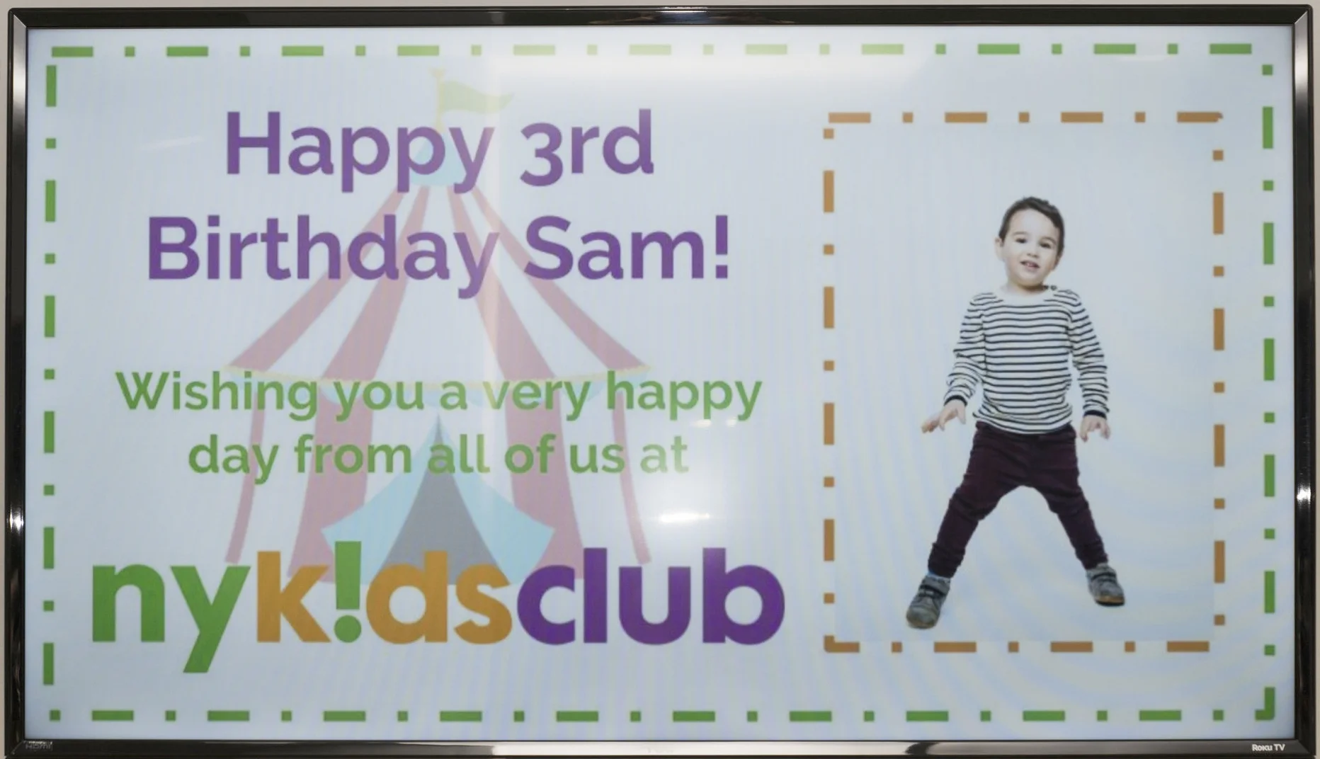 NY Kids Club put a photo of my son on the screen in the lobby, which he loved!