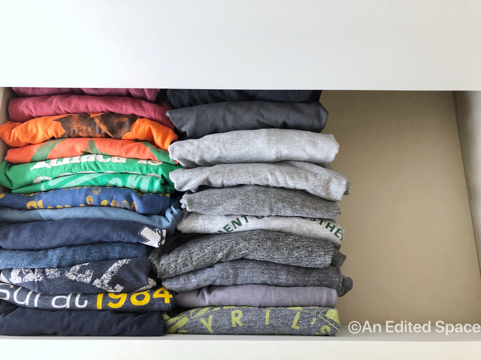 Konmari style “file folding” of clothing.
