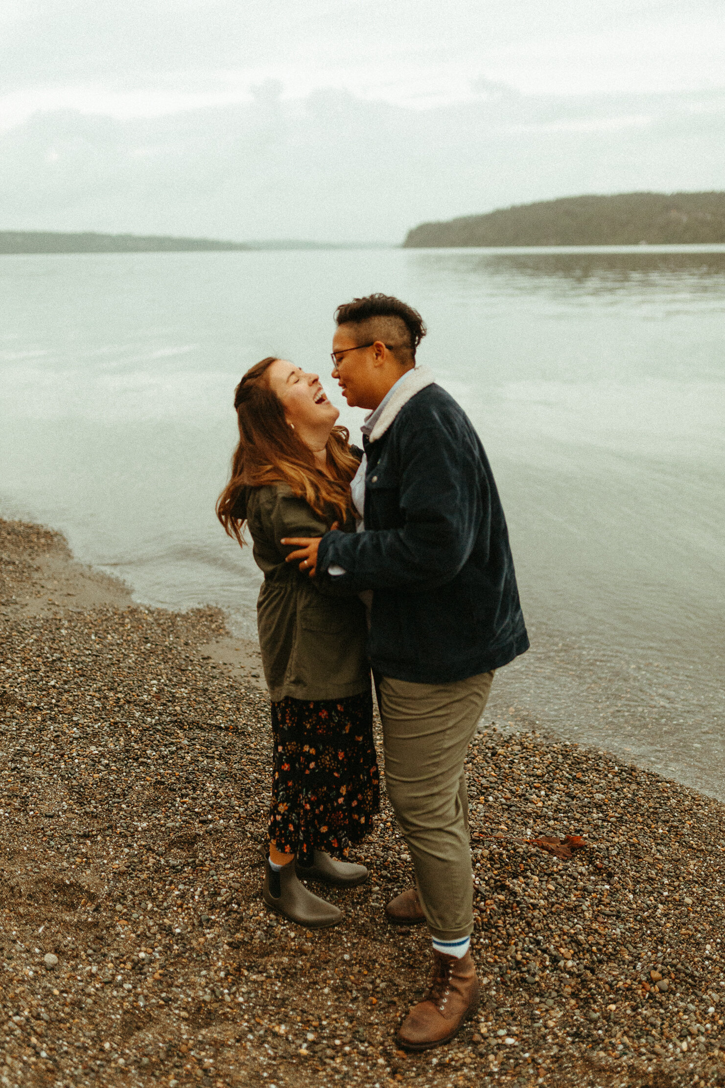 PNW Puget Sound Queer Lesbian Intimate Washington Beach Forest Elopement by LGBTQ Tacoma Destination Elopement Photographer Halle Roland Photography