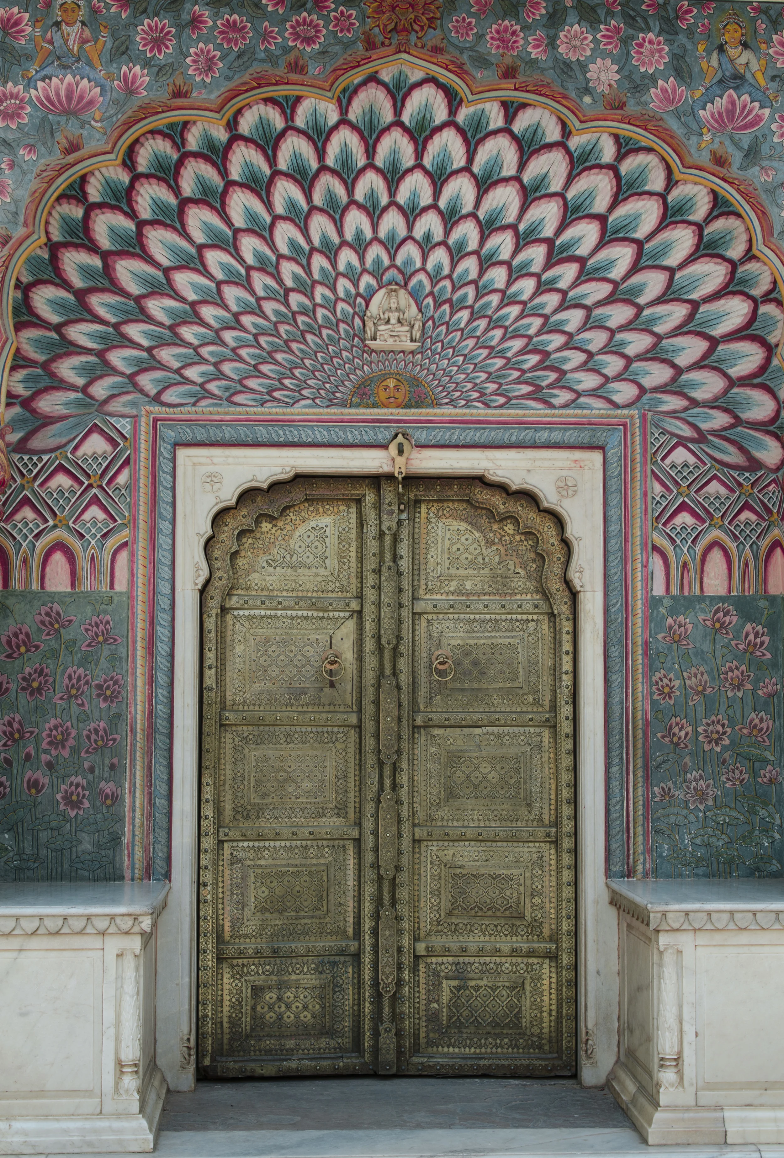 One of the beautifully painted and designed doors in the City Palace