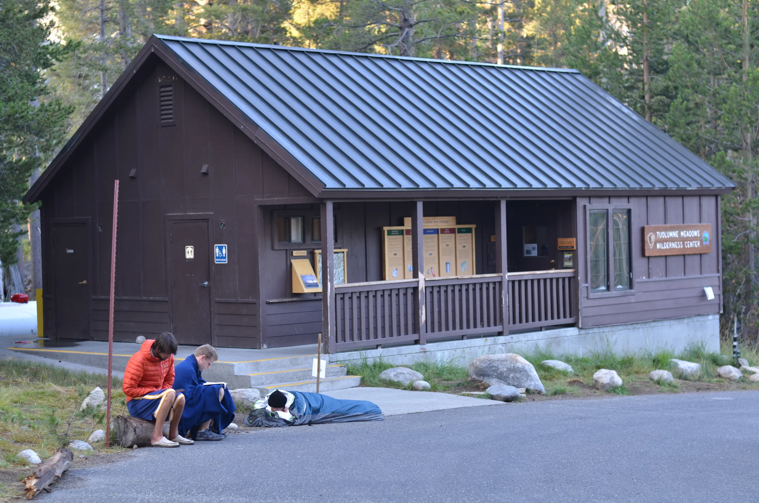 Waiting in line at the permit station in the wee hours of the morning. The first dude in line slept there all night. People in Yosemite are hardcore. 