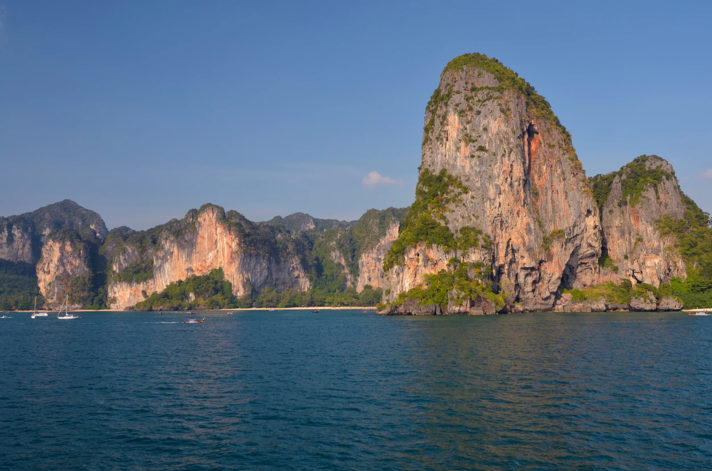Our first glimpse of Railay. Small wooden boats transferred us from the ferry to Railay's shore.