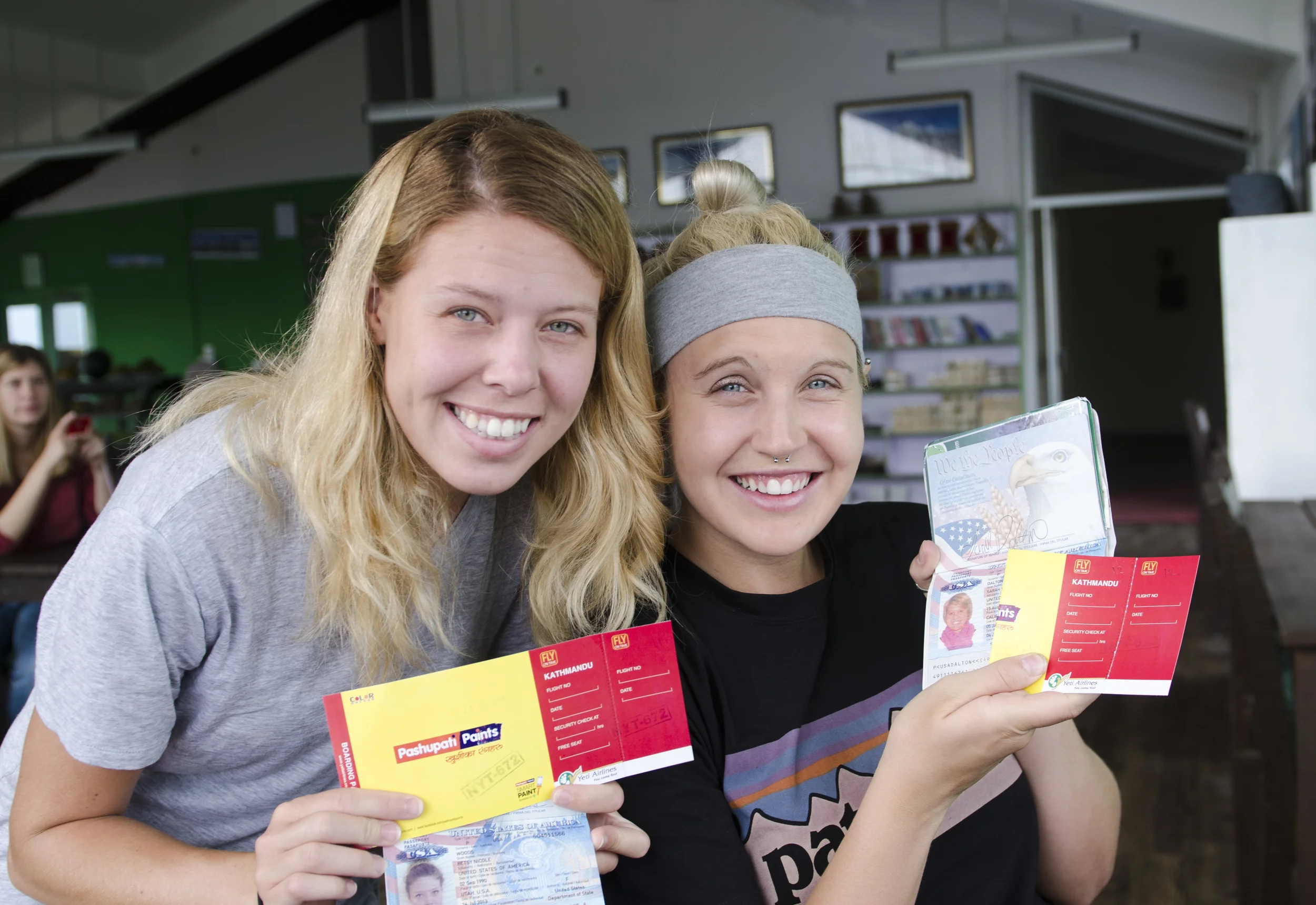 Finally, boarding passes in hand and about to get on a flight to Kathmandu