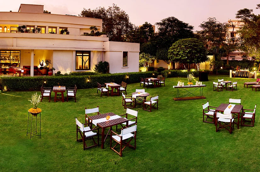 Outdoor dining at The Indian Accent, The Manor's famous restaurant
