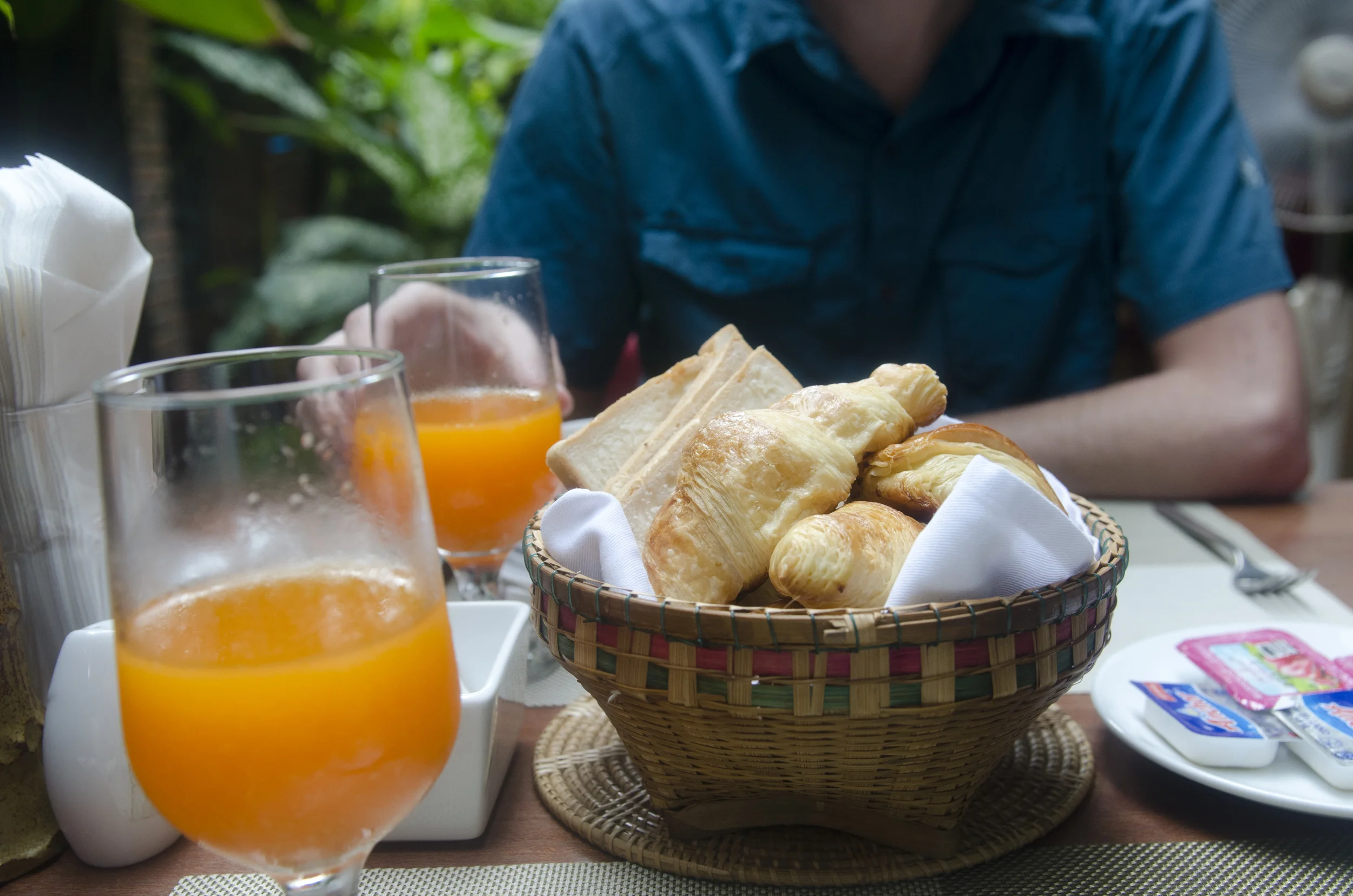 Freshly squeezed orange juice and warm pastries for breakfast