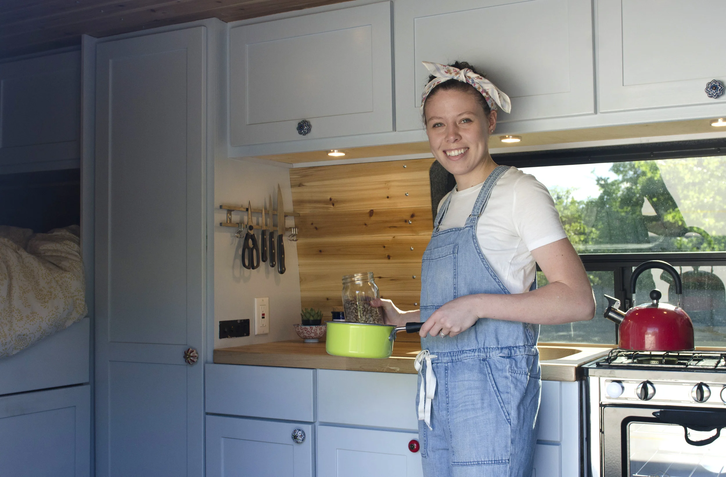 Cooking in our miniature kitchen