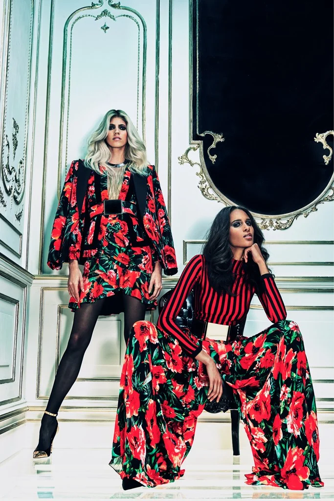 wwd:

Balmain Pre-Fall 2015
Courtesy Photo
Confident about adding a touch of romance to his pre-fall collection for Balmain, Olivier Rousteing introduced his first flower prints for the house.