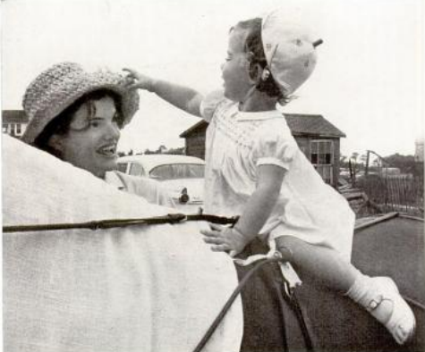  Riding solo atop a pony, Caroline Kennedy has a bit of fun with her mother’s straw chapeau.