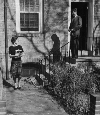 jackieandaudrey:
The man of the house says goodbye as the woman of the house goes out in the morning. This man, however, is Senator John F. Kennedy, Democrat of Massachusetts, and he’s not sending his wife out to earn their bread and butter. Mrs. K…