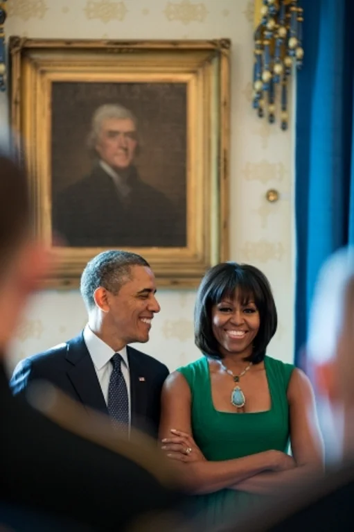 lameblogtitles:
obama2016:
President Barack Obama and First Lady Michelle Obama stand together in the Blue Room of the White House, before a brunch celebrating the Inauguration, Jan. 18, 2013. (Official White House Photo by Pete Souza)
MICHELLE Lā¦