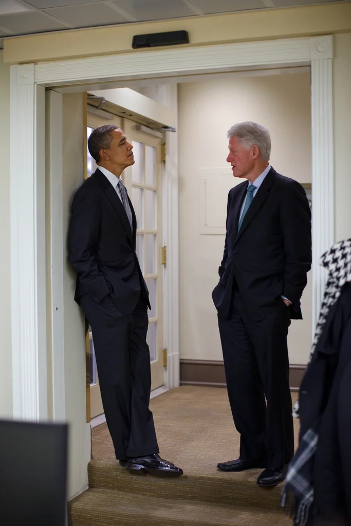 obamafamily:

Dec. 10, 2010 “The President had just met with former President Clinton late on a Friday afternoon. When they emerged from the Oval Office, the President said, “We’re going to the press briefing room.” I had walked ahead of them and, u…