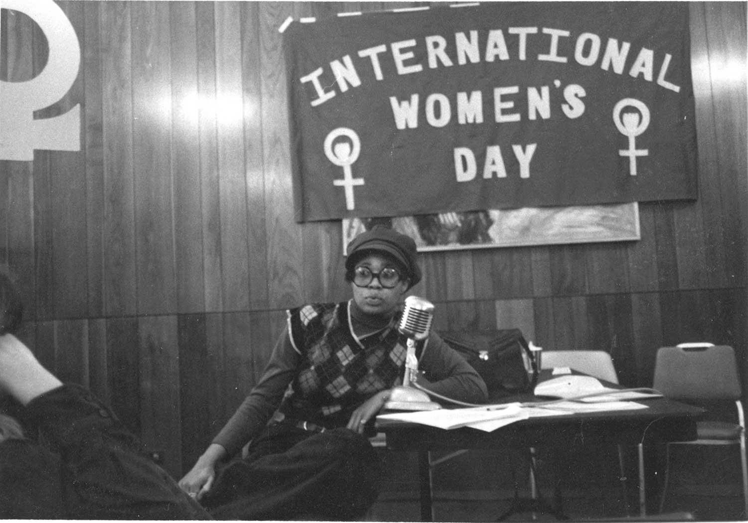 Brenda speaks at International Women's Day, 1975