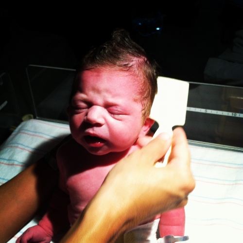 baby faux hawk at 1 hour old