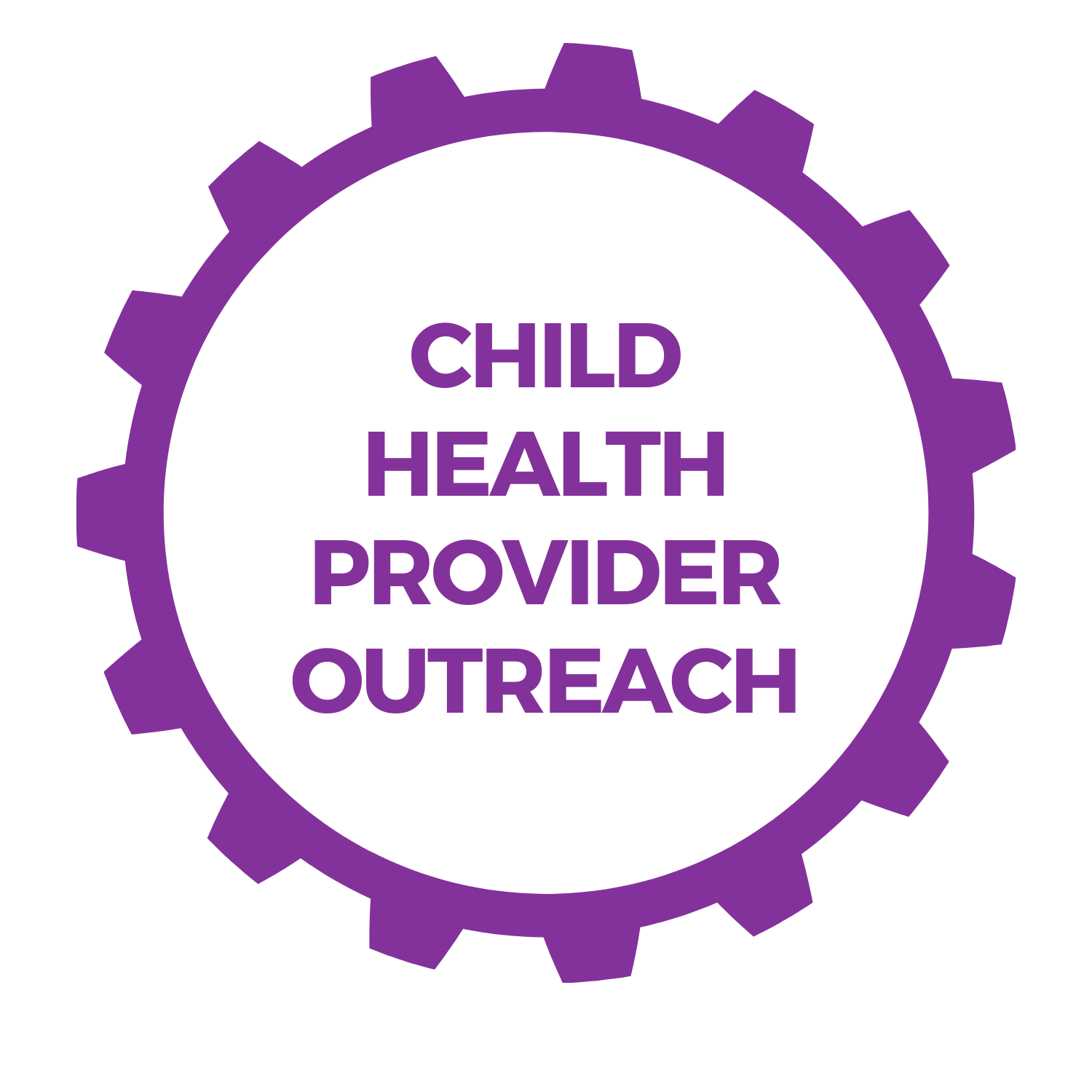  Image of a purple gear with Child Health Provider Outreach written on it 
