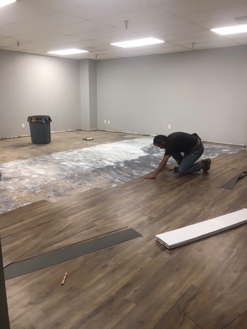 Flooring going in! Holy crap I LOVE IT!!! Funny this-was-definitely-meant-to-be story. Knowing nothing about me or my vision, the Marott’s flooring company brought in two samples for the room, and this was one of the samples. Absolutely perfect. And just one of MANY things that keep falling into place.