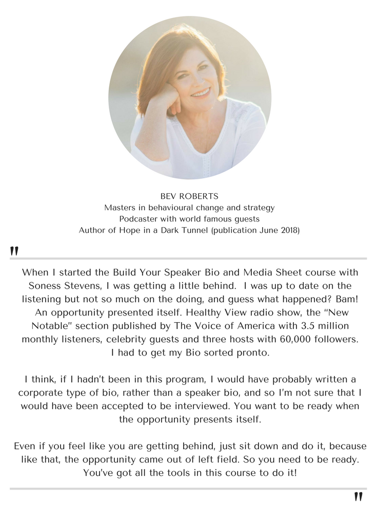 When I started the Build Your Speaker Bio and Media Sheet course with Soness Stevens, I was getting a little behind. I was up to date on the listening but not so much on the doing, and guess what happened_ Bam! An op.png