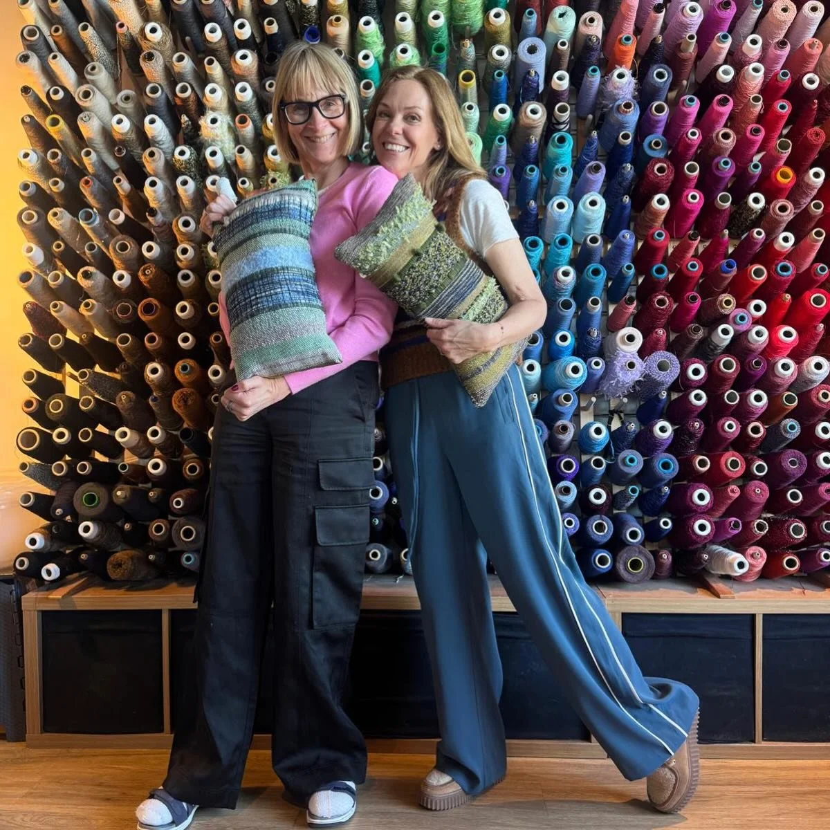 Had the most wonderful fun today with @louiseminchin  @freeweaver_studio at a Japanese freestyle weaving workshop! We had an absolute blast making these cushions! Brilliant birthday present #son ❤️ #crafting #weaving #fridayafternoon #friends