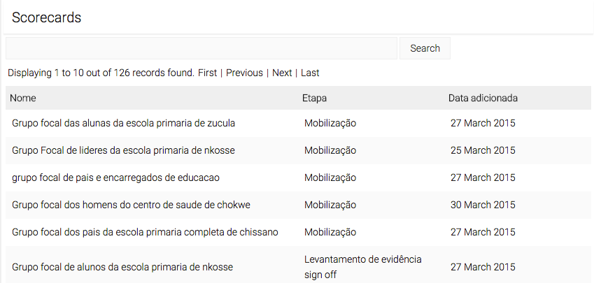 Search results on a page