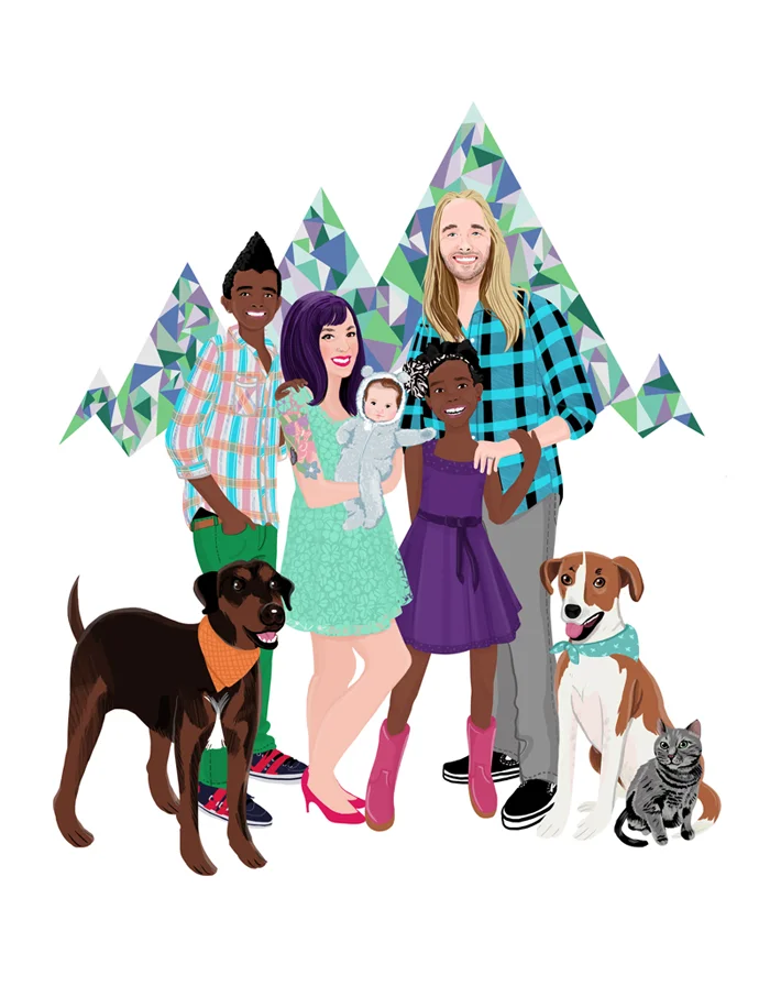 Russells Sprouts | Commissioned family portrait | Digital drawing, 11x14
