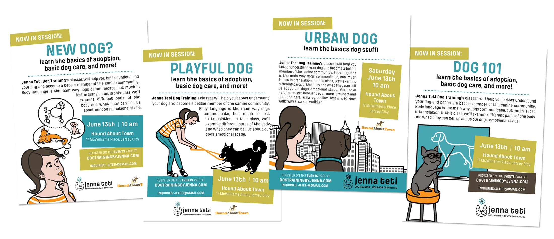 This series of flyers consists of Photoshop templates that can be easily updated to include new course descriptions of varying lengths (the text you see here is just temporary filler text), updated when/where info, and includes various options for including additional event sponsors. The nice thing about templates is that they can be easily updated by the client themselves while maintaining their original format and style.
