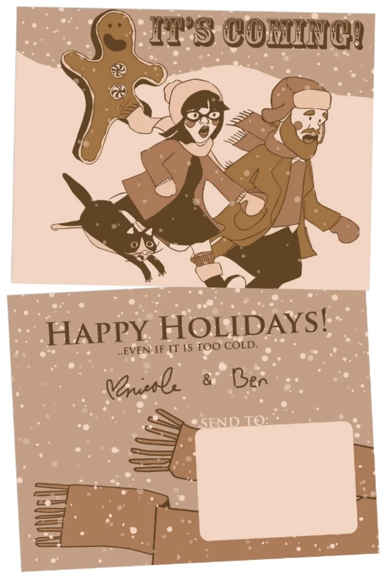 2010: Gingerbread Man | The first holiday card I designed for my family. I've enjoyed sending out something silly and festive every year since. | Professionally offset printed on 5.5x4.25 double-sided postcards