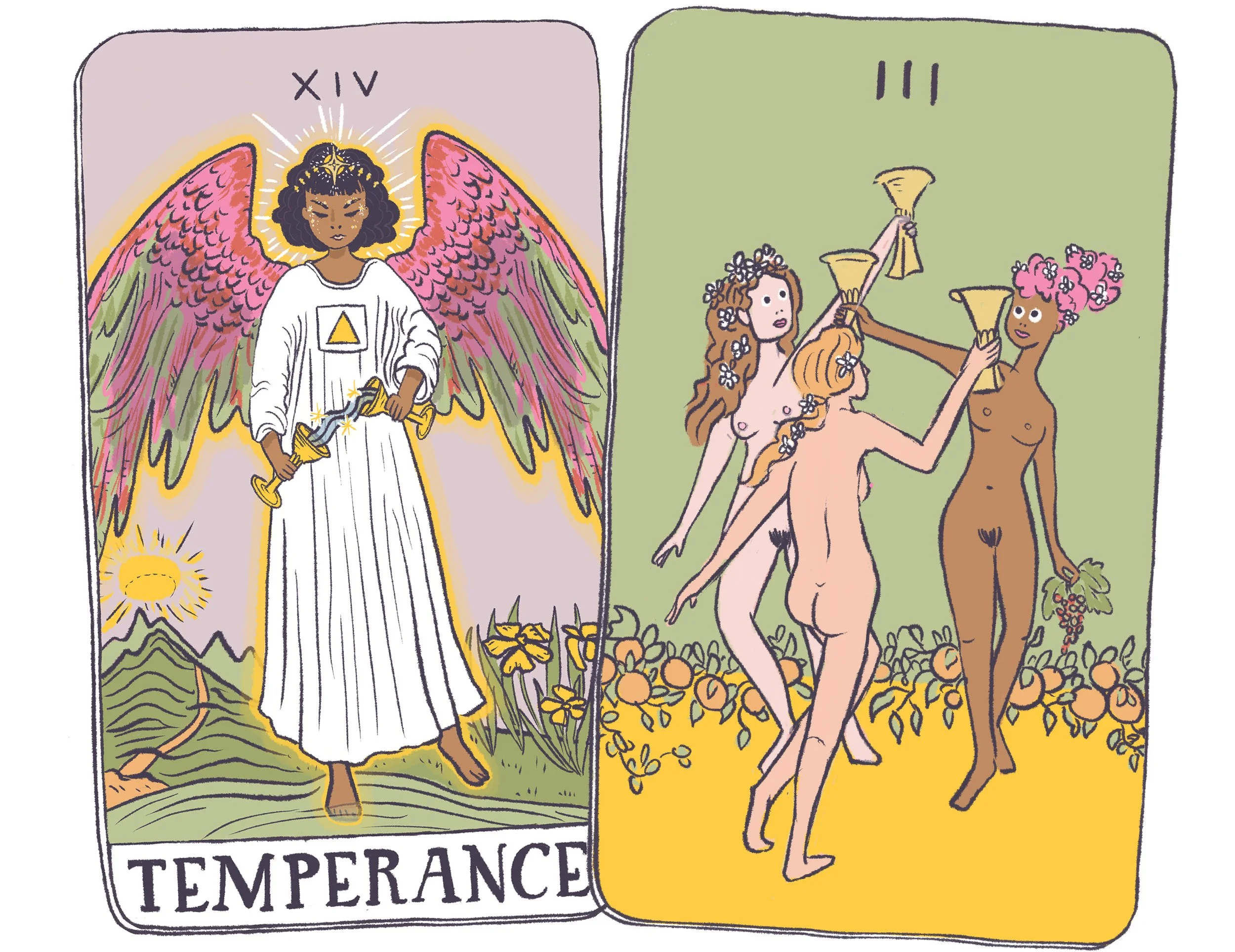 illo tarot three of cups and temperance.jpg