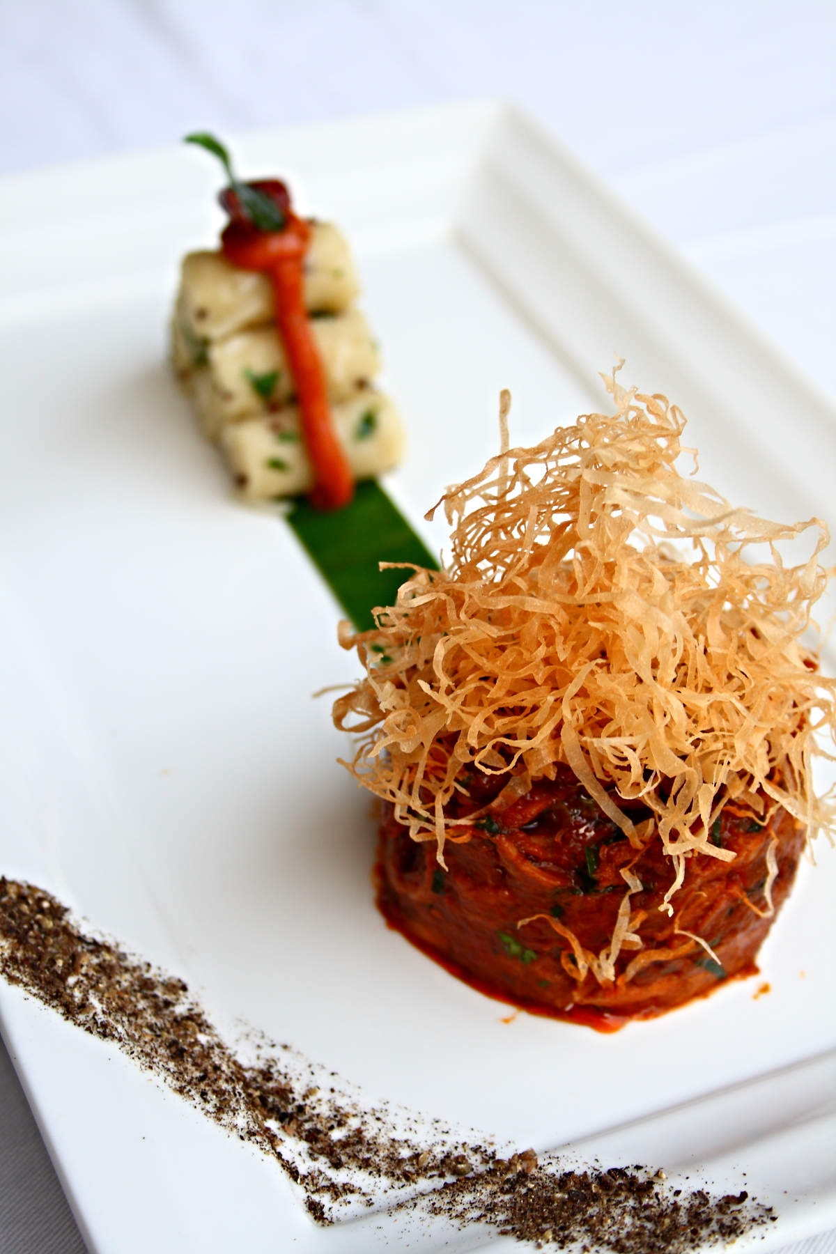 Duck Chettinad, Upma Barrels, Tomato Onion Chutney