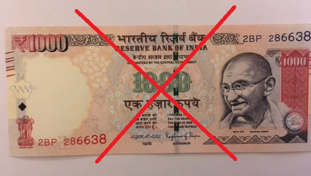 Front of a demonetised Rs 1000 note