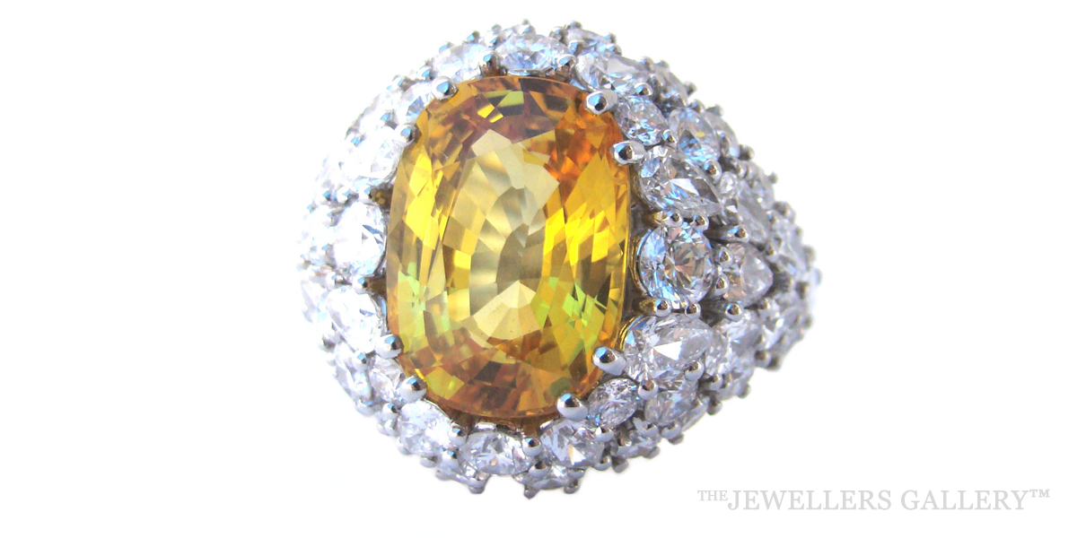 Yellow Sapphire Diamond and Platinum Ring