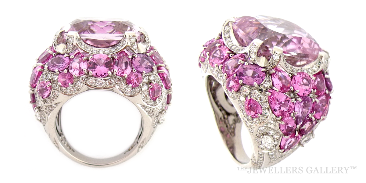 Kunzite, Pink Sapphire, Diamond and Platinum ring