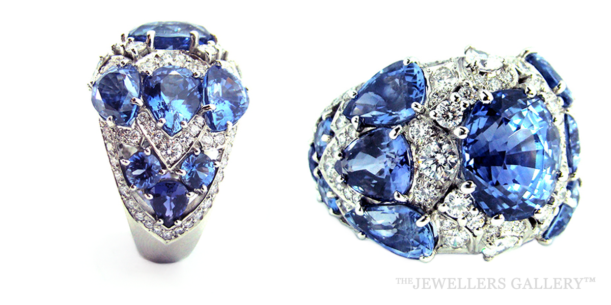 Blue Sapphire, Diamond and Platinum Ring