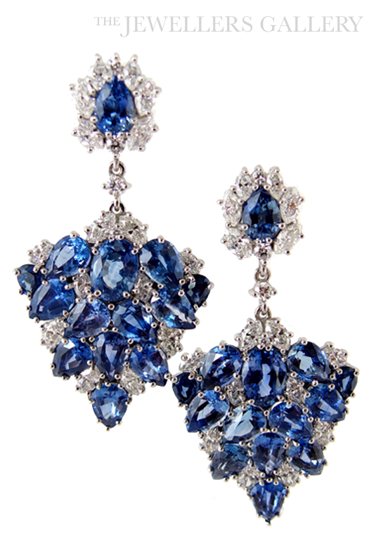 Blue Sapphire Diamond and Platinum Drop Earrings