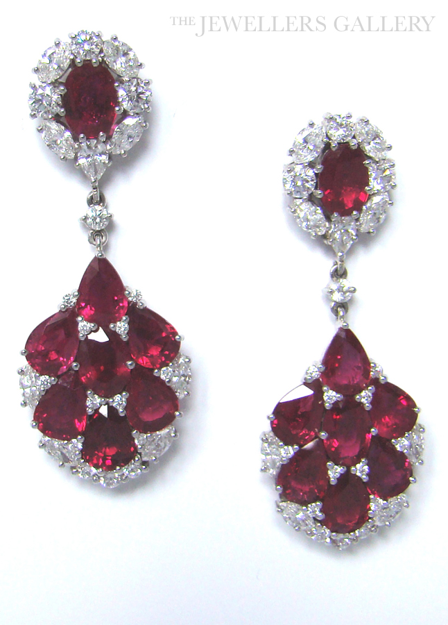 Ruby Diamond Platinum Drop Earrings