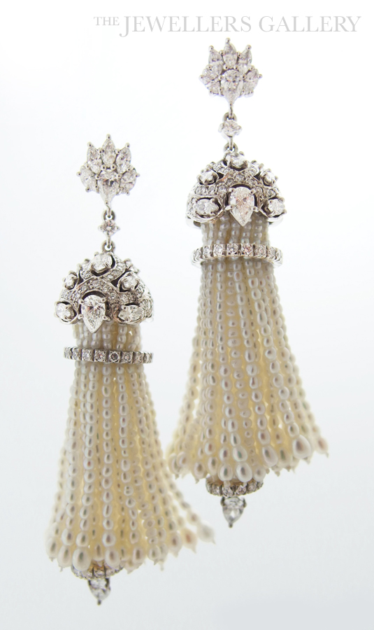 Keshi Pearls Diamond and Platinum Tassels