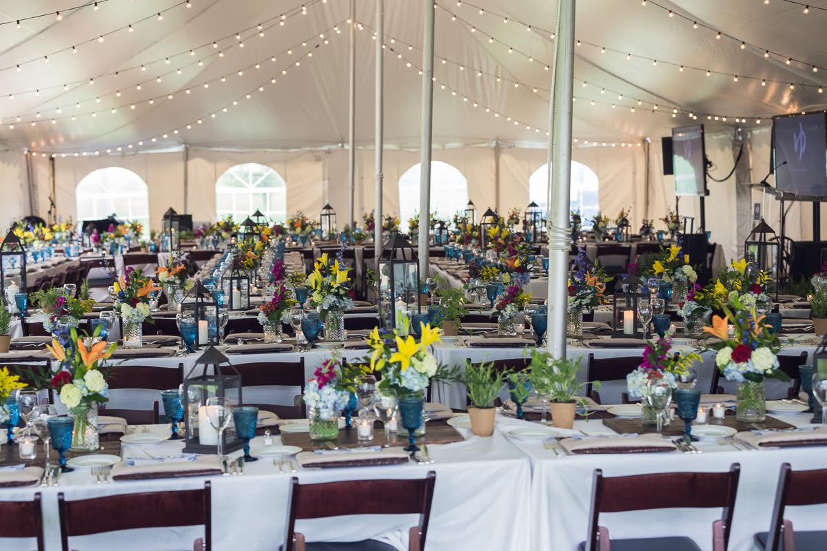 Inside of tent table set-up and decor