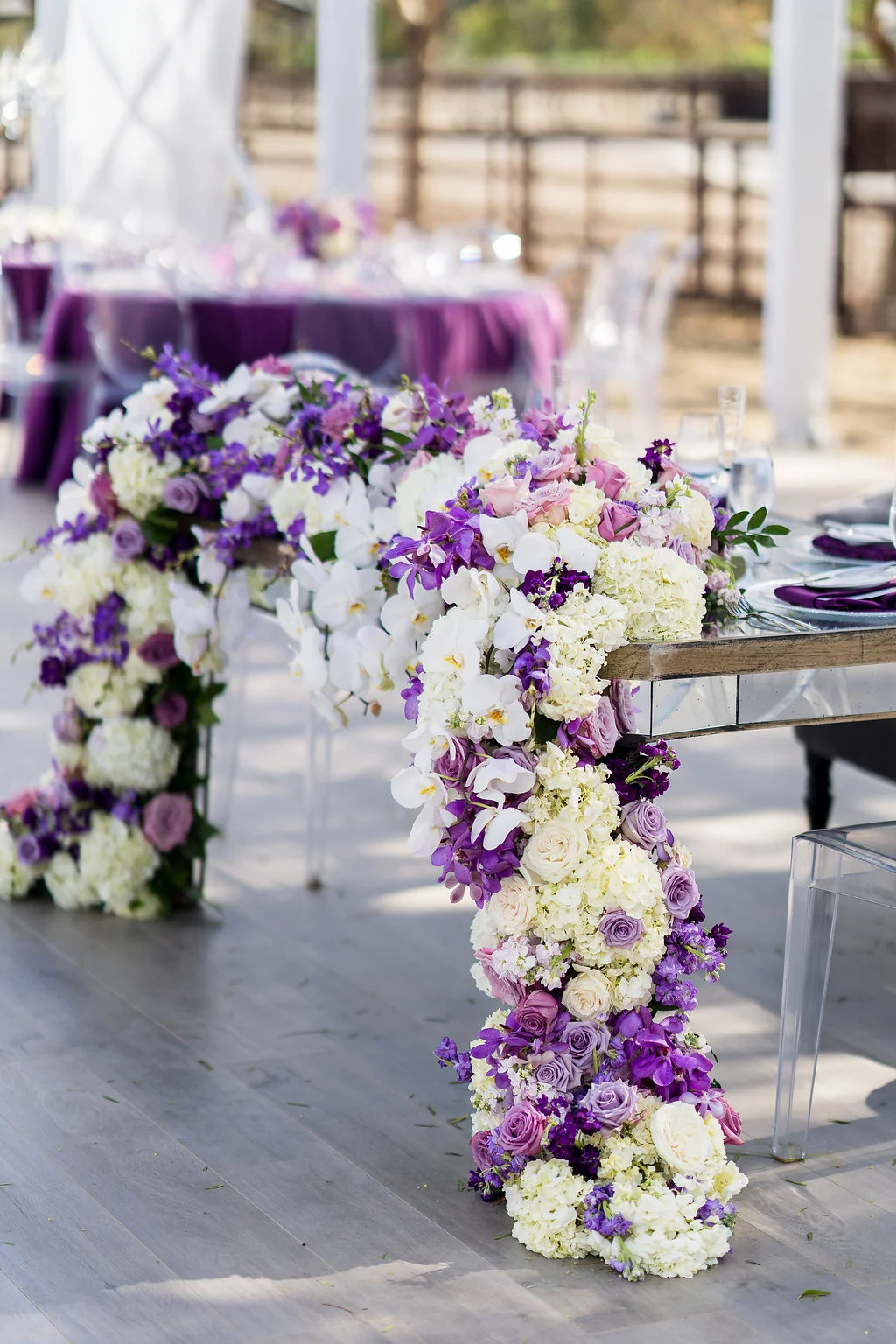 Brian Leahy Photo | Michelle Garibay Events | Luxury Temecula Wedding | La La Land Purple Wedding | Hollywood Glam Wedding | Lush Floral Garland | Soiree Floral Design