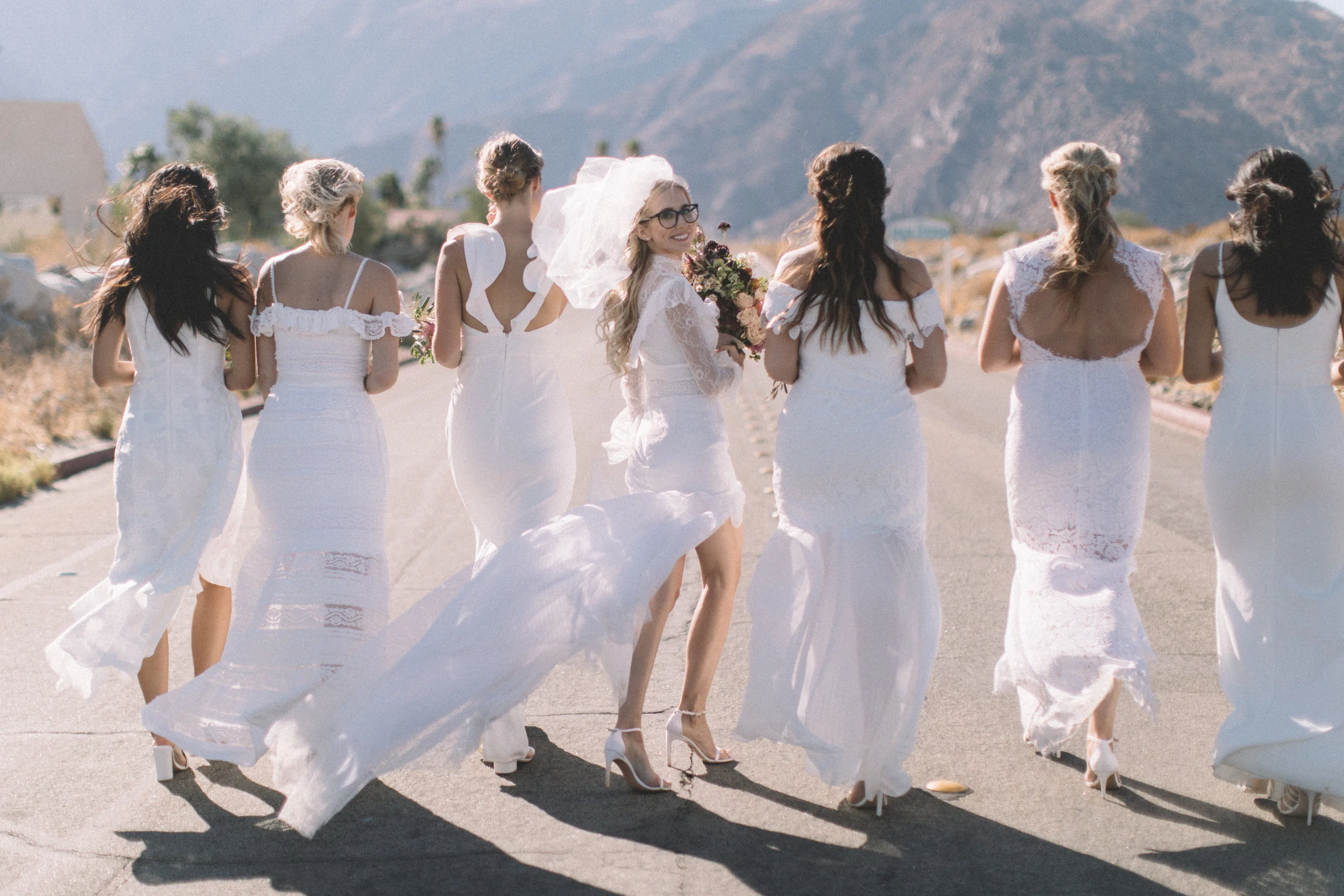 Michelle Garibay Events | Jenavieve Belair | Avalon Palm Springs | Modern Style Meets Farm-to-Table in Fig, Peach and Dusty Mauve | Desert Bridal Party Photos