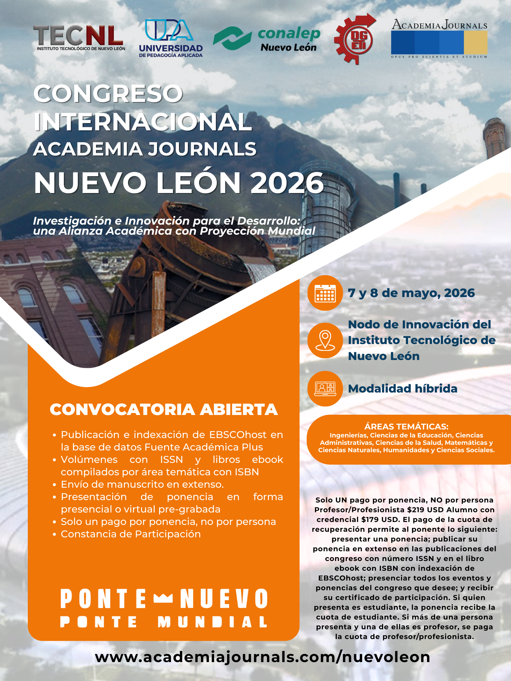 Flyer de Convocatoria Abierta - Congreso Academia Journals Nuevo León 2026