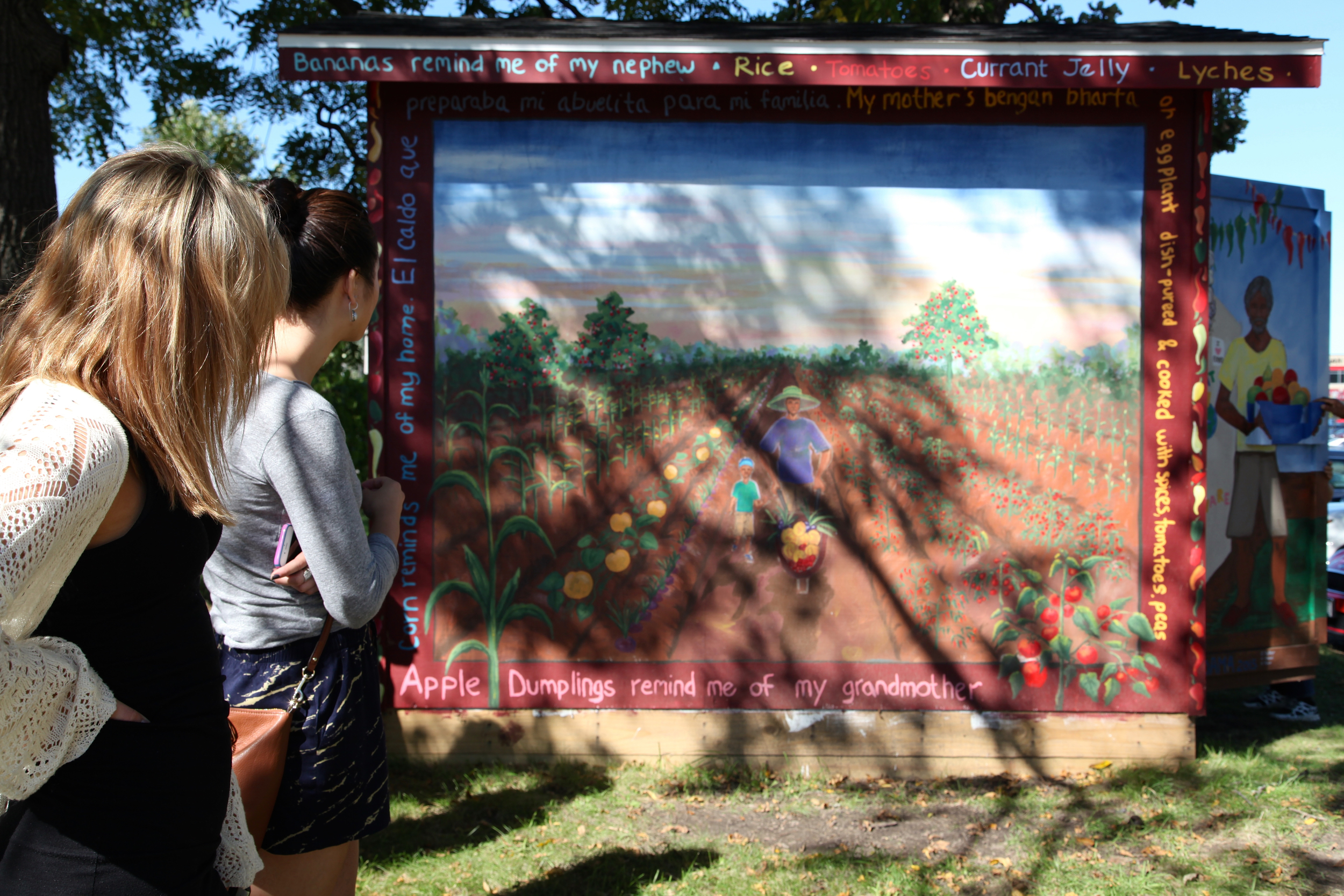 Shed mural behind Centro Hispano. Painted by Emida Roller and local students. 