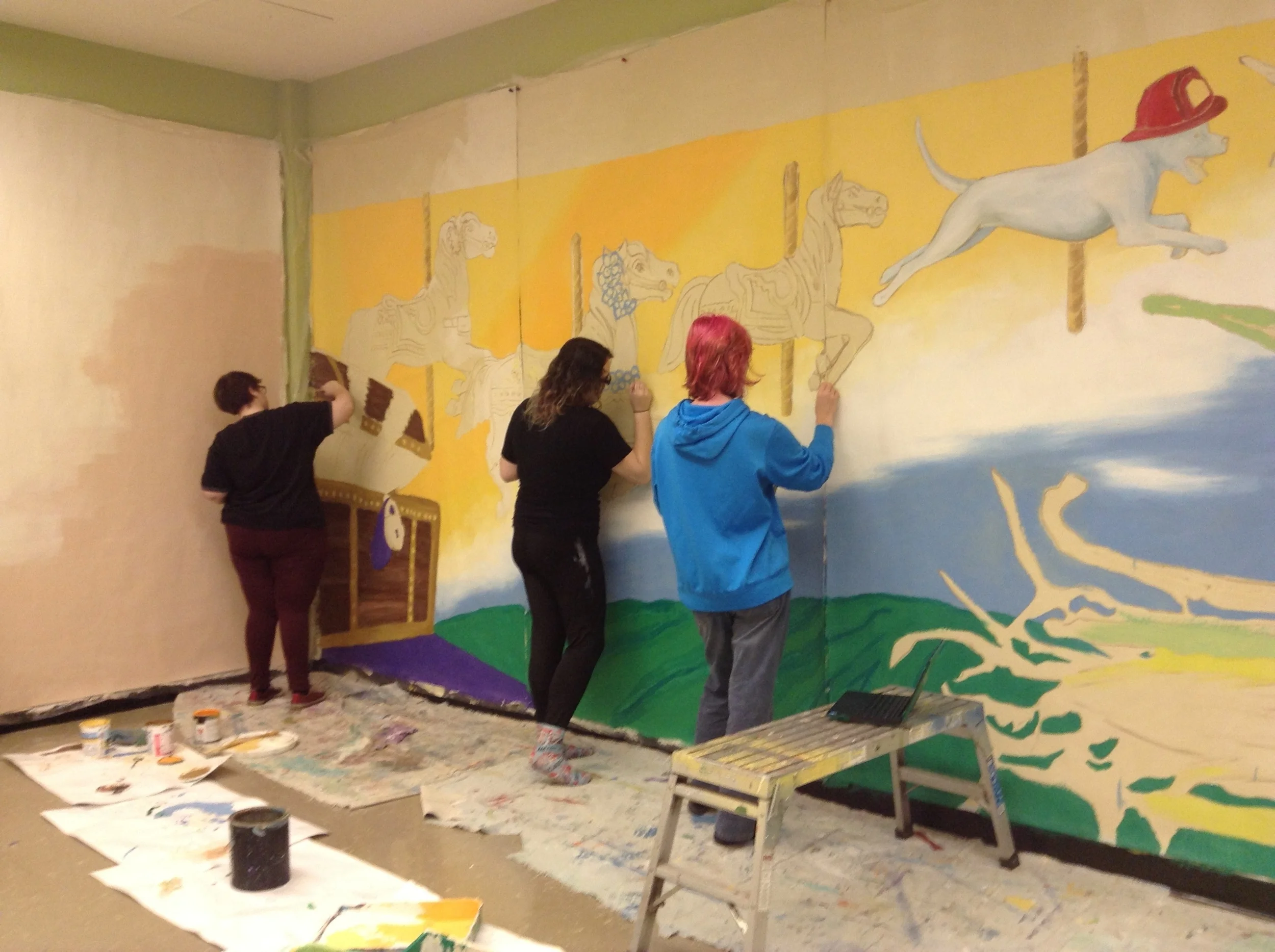 Mural painting at Prairie Phoenix Academy, Sun Prairie.