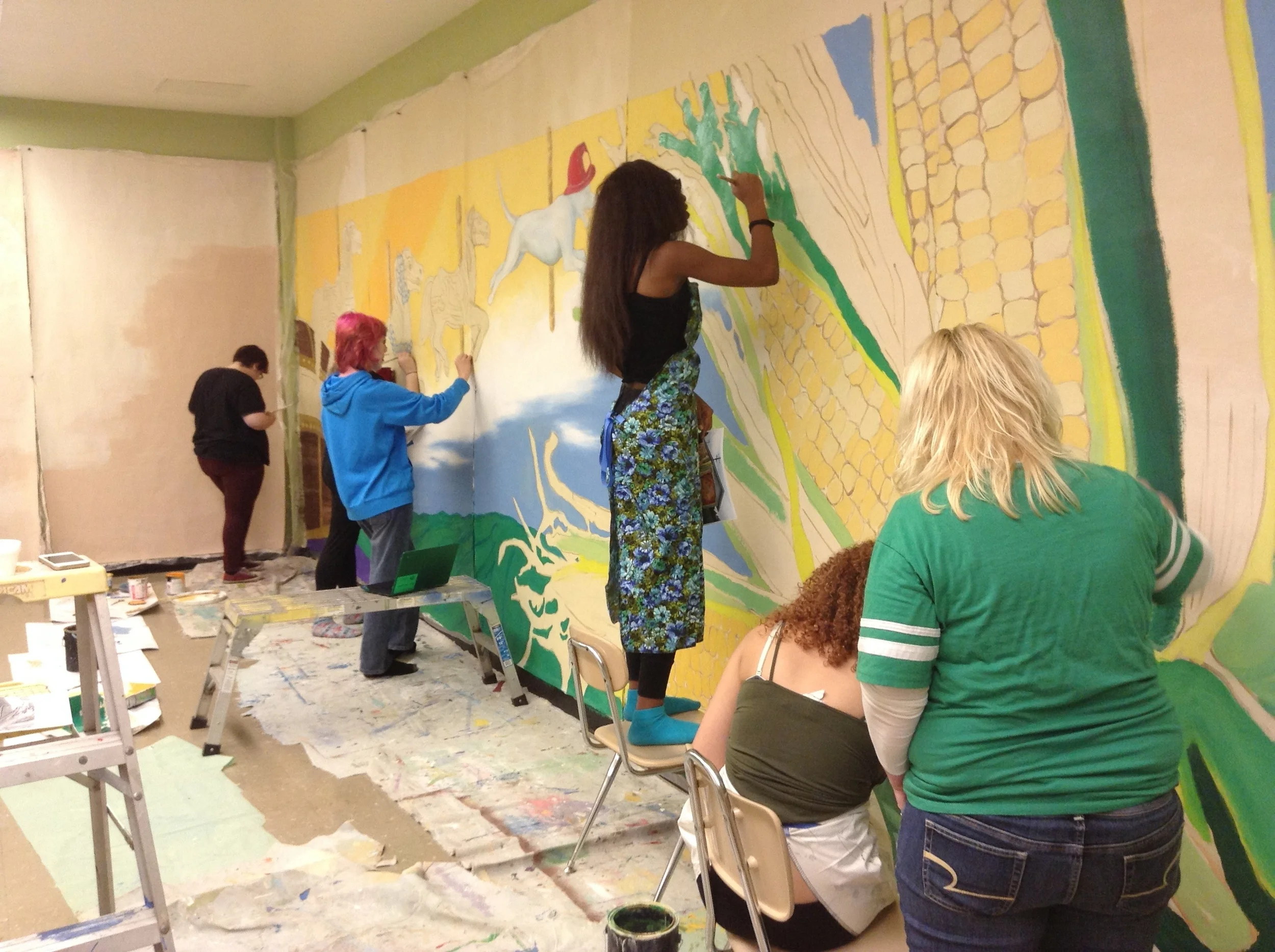 Mural painting at Prairie Phoenix Academy, Sun Prairie