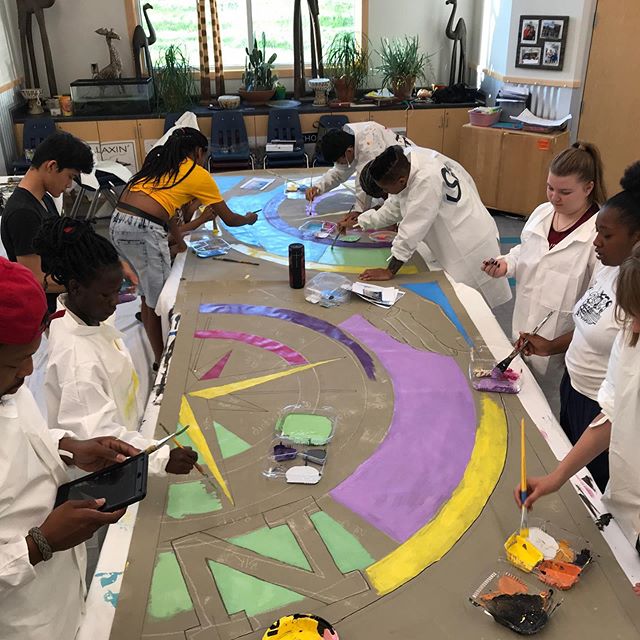The DAMA Summer Institute is off to a great start. 10 high school students signed up to paint the Job Center mural (Aberg Ave and Sherman Ave.). They will paint for 7 weeks at Vera Court Community Center, Madison. #danearts #murals