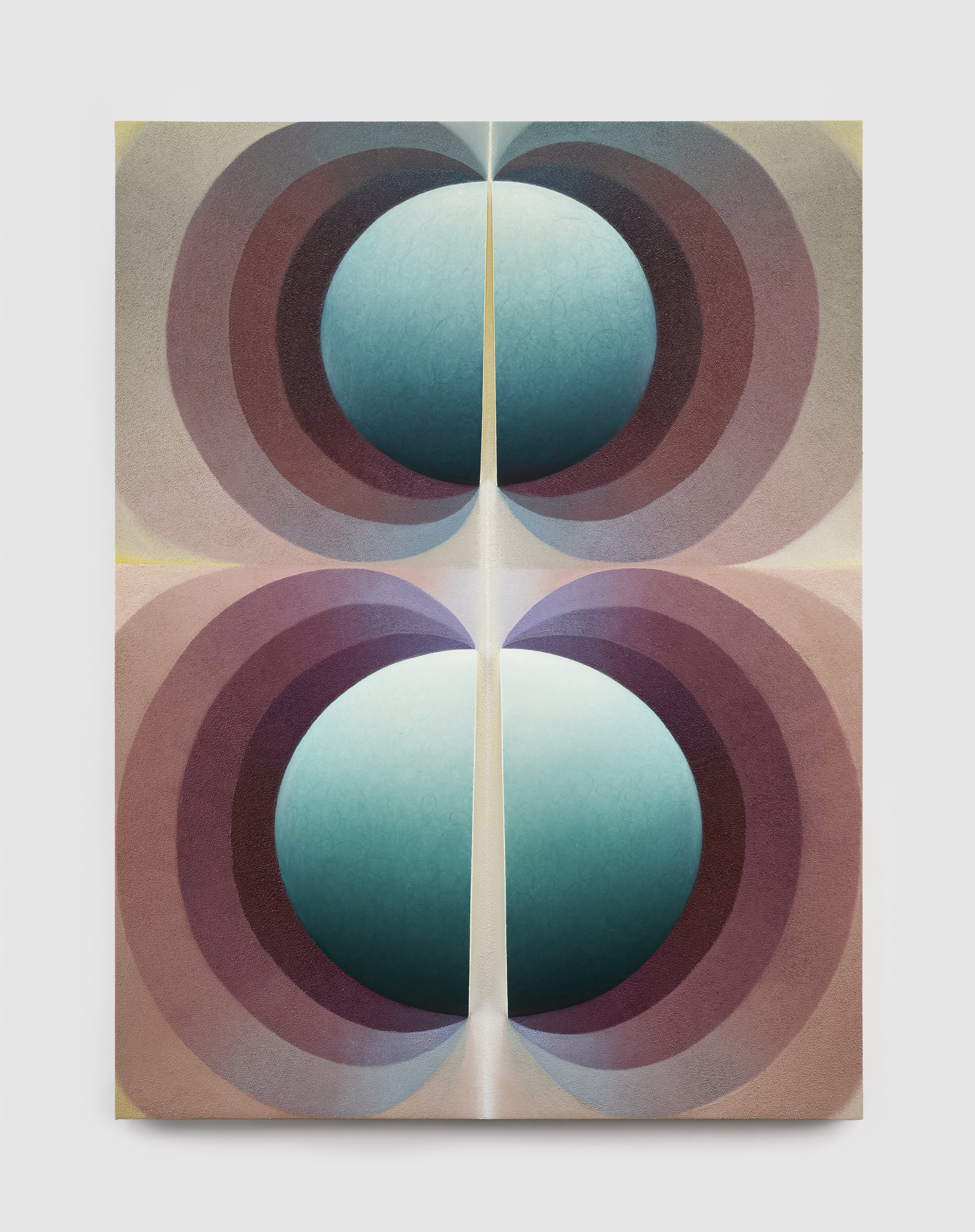 Split orbs in mauve, yellow and teal