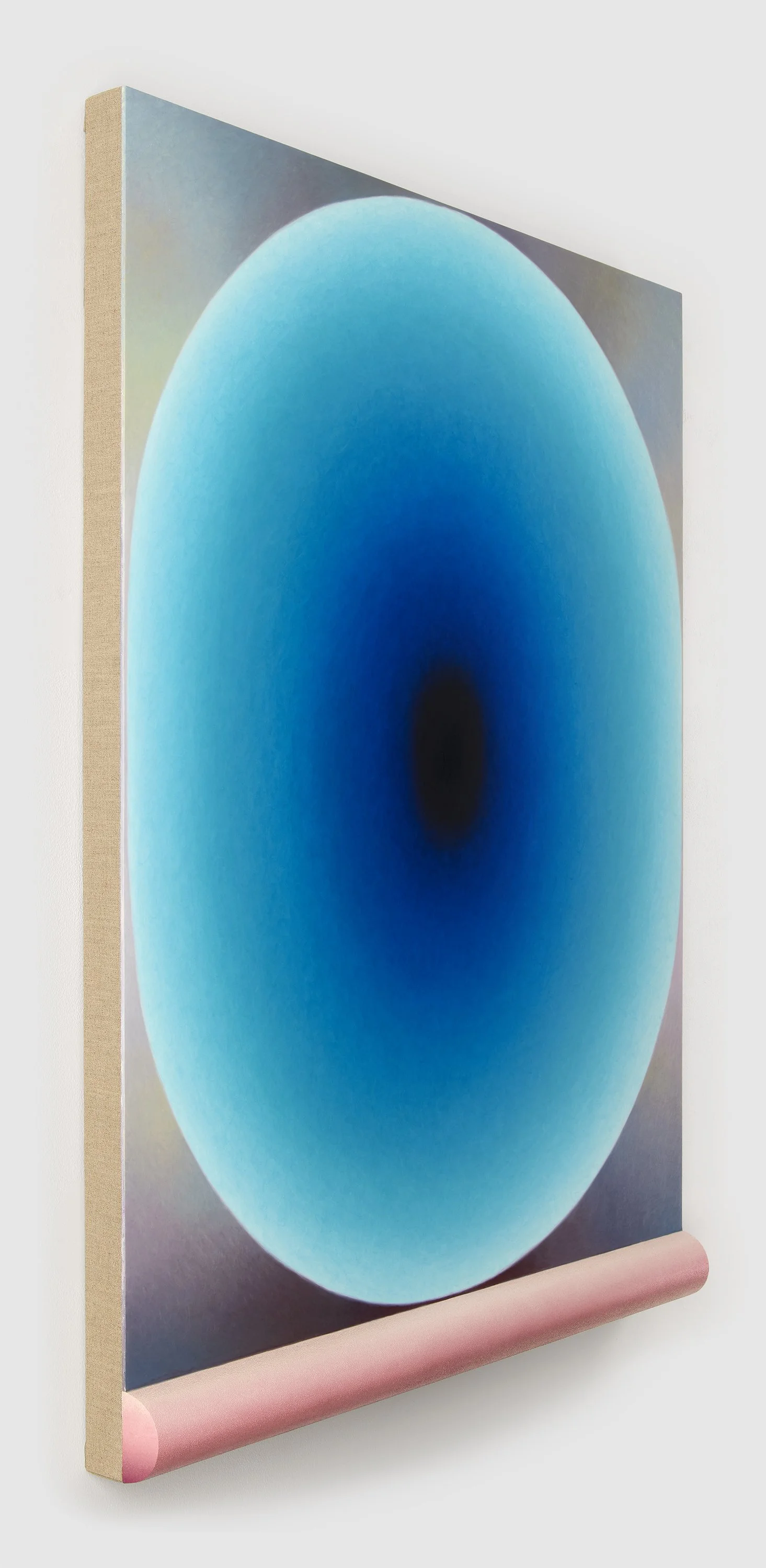 “Blue eye” or “Teal and blue brain with pink bar” oil, acrylic medium, and high-density foam on linen over aluminum e-panel 48” x 36” x 3.5”