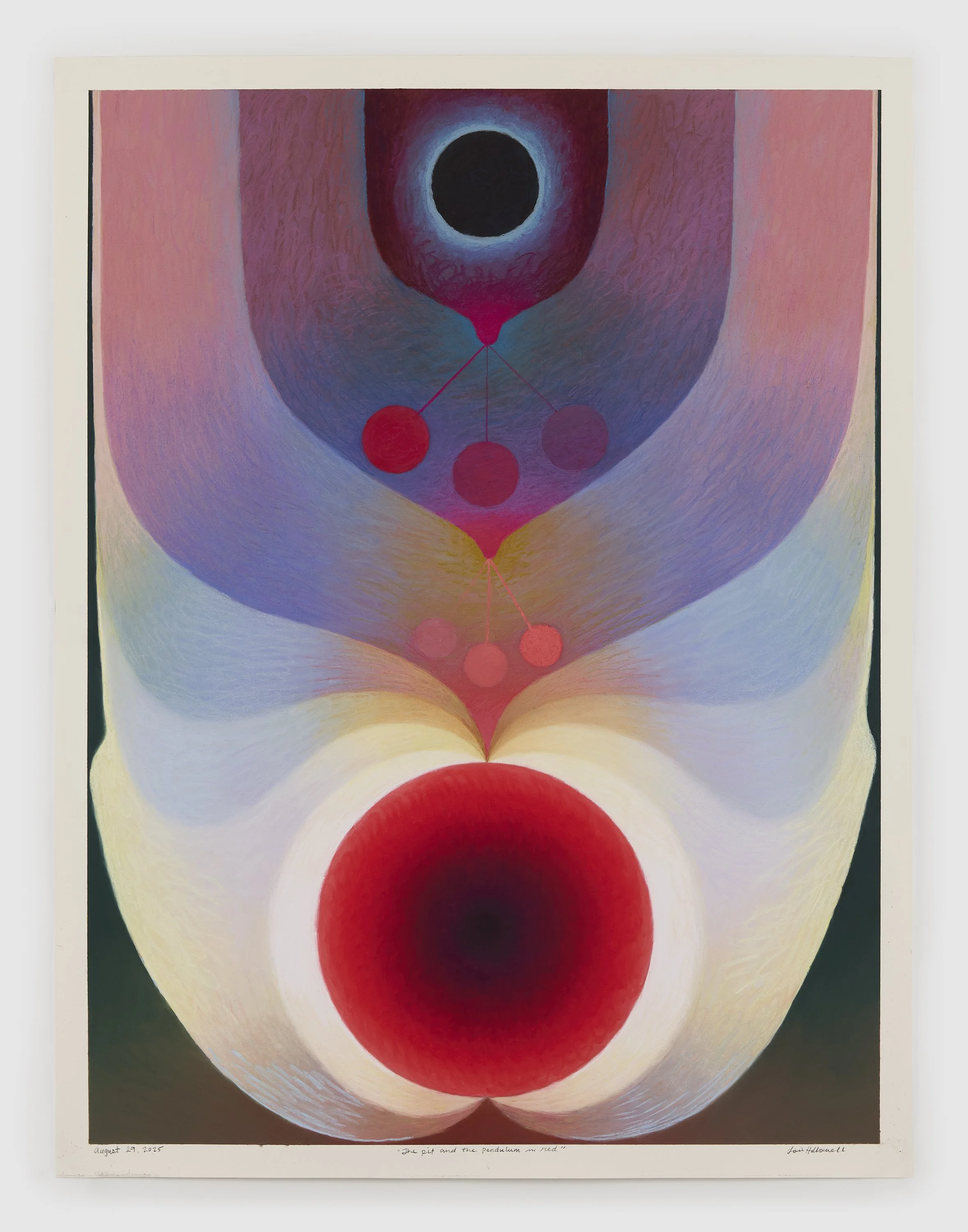 The pit and the pendulum in red August 29, 2025 soft pastel on paper 32” x 24”